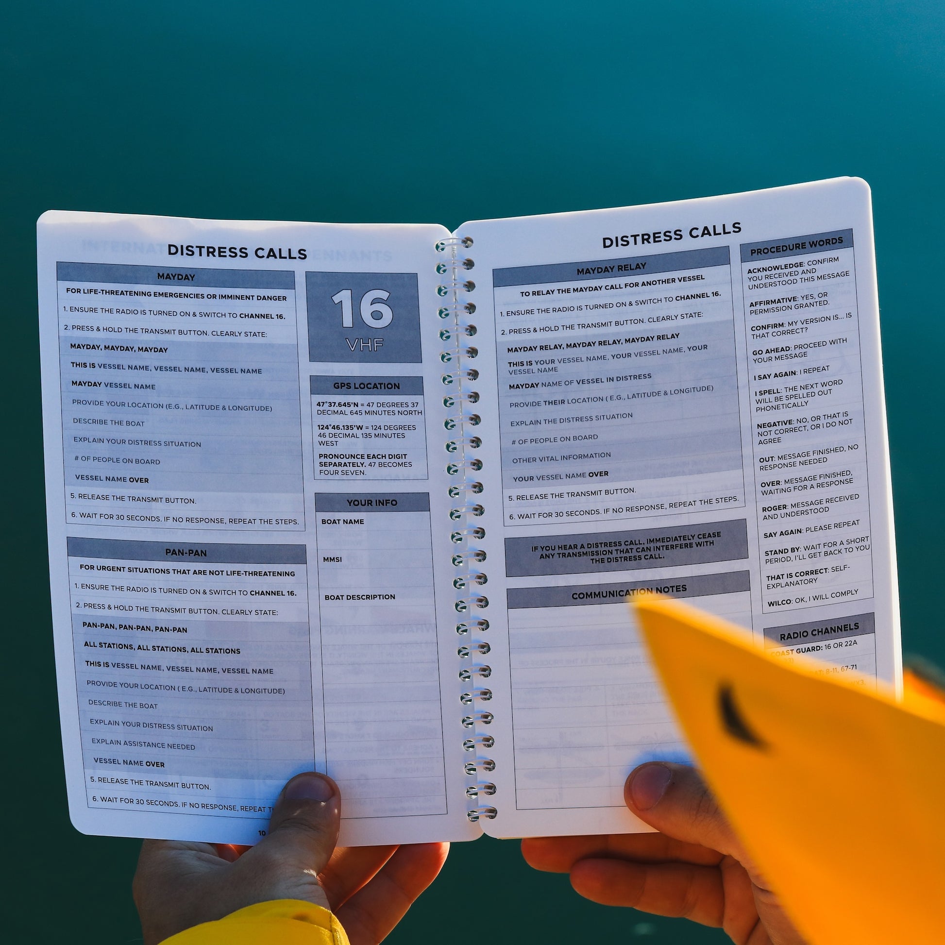 Photo: Distress calls scripts in waterproof All-weather Logbook (A5 Format)