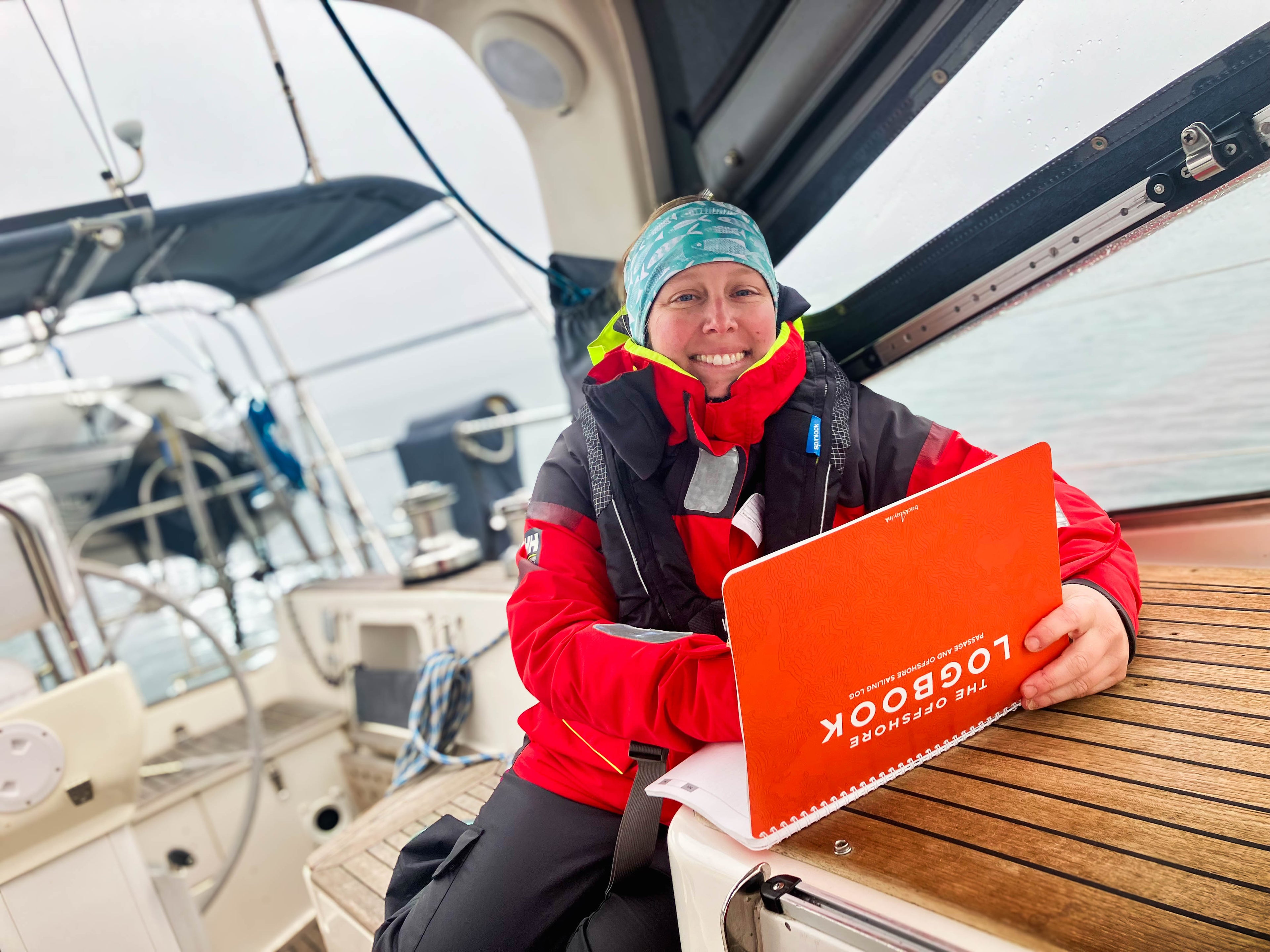 A sailor using Backstay Offshore Logbook underway