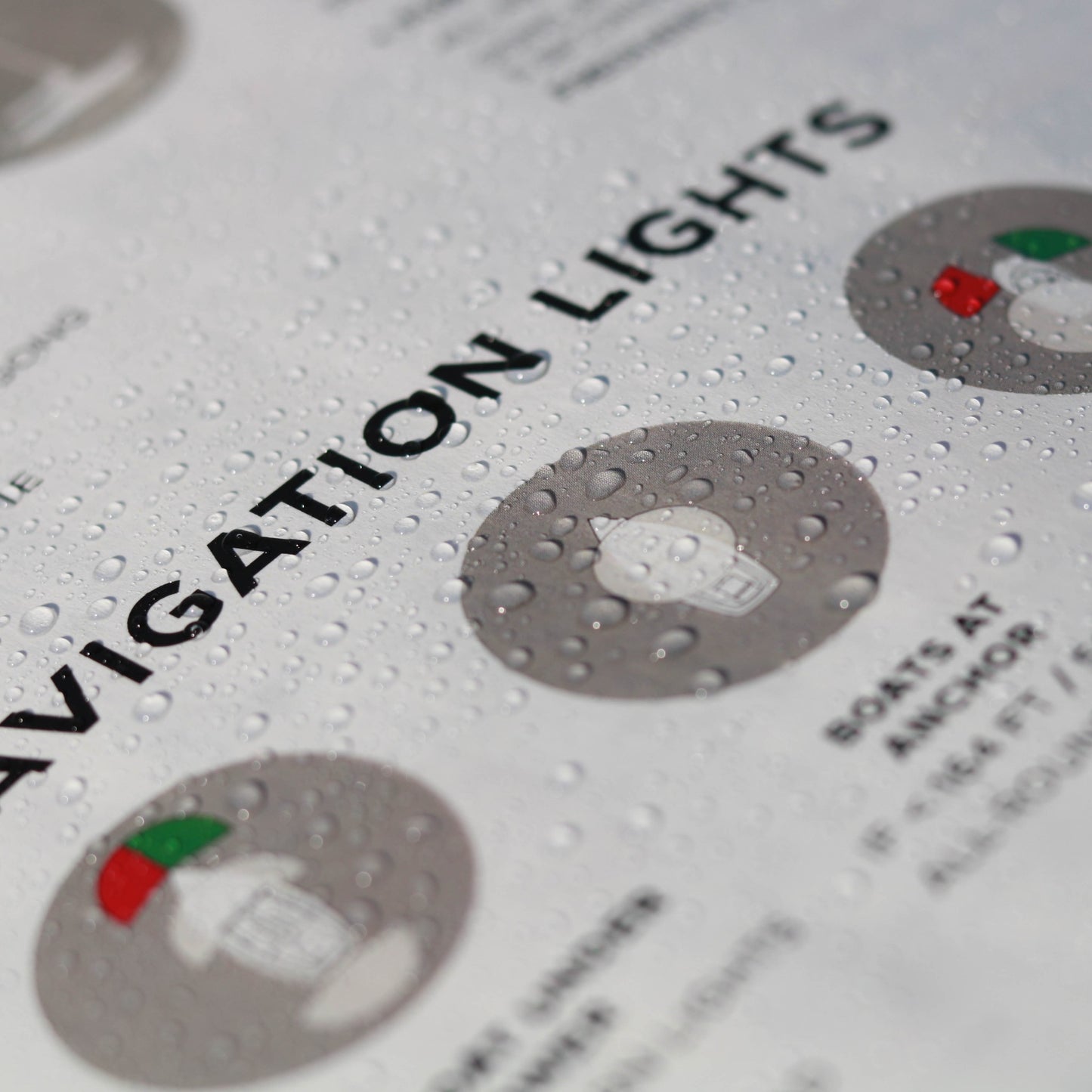 Photo: Water drops on the waterproof Rite in the Rain paper of the all-weather sailing logbook