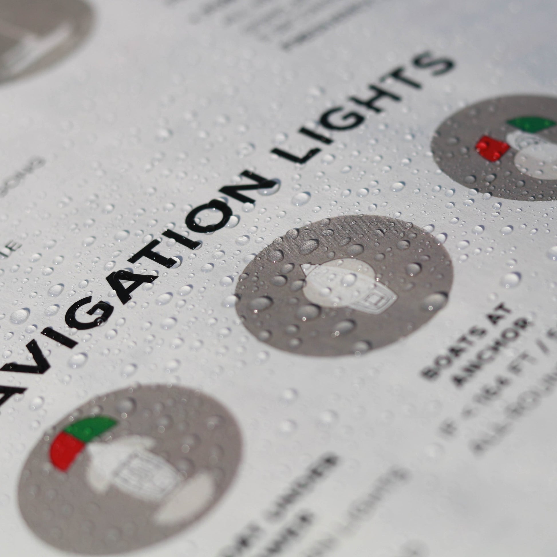 Photo: Water drops on the waterproof Rite in the Rain paper of the all-weather sailing logbook