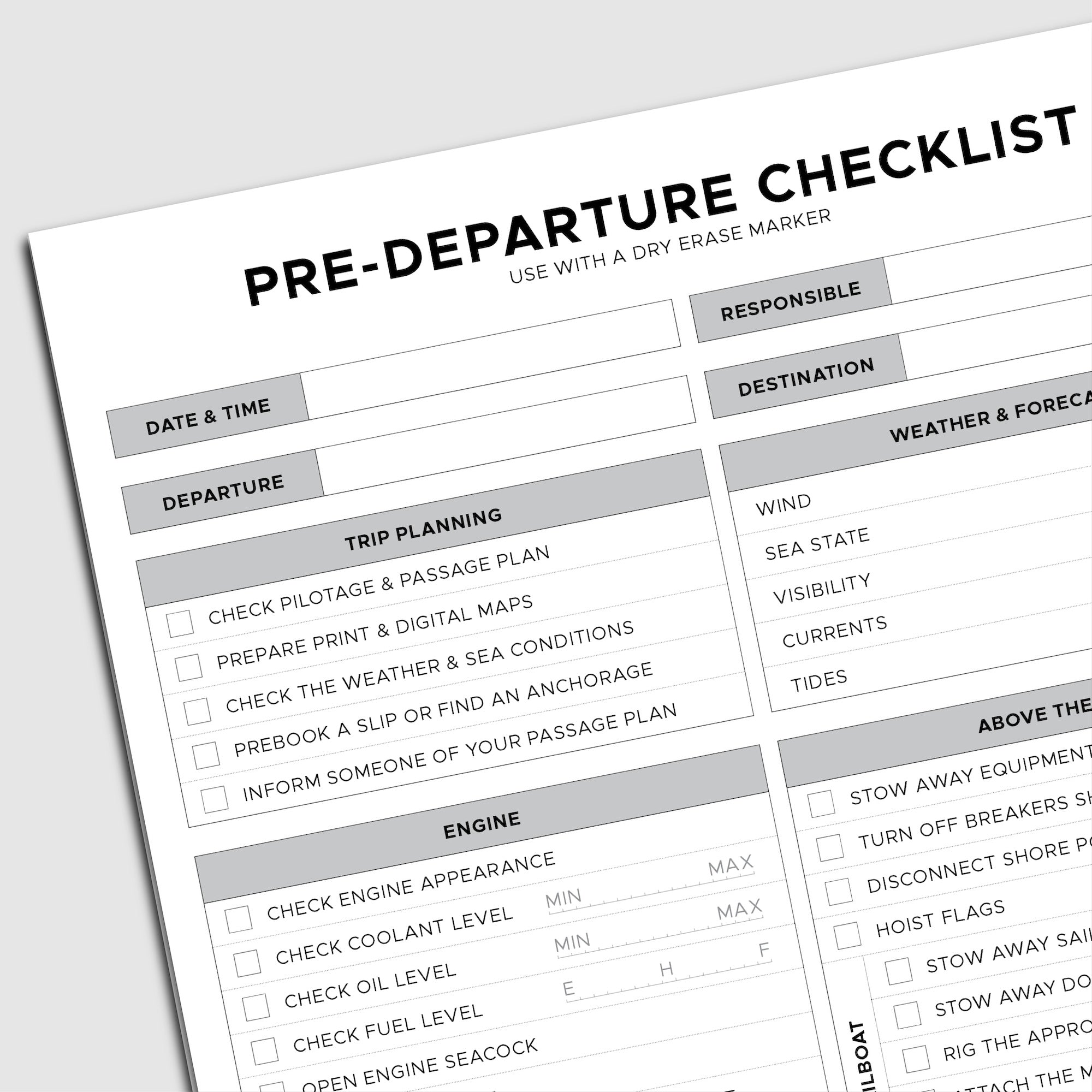 Photo: All-weather Logbook - Pre-departure Checklist