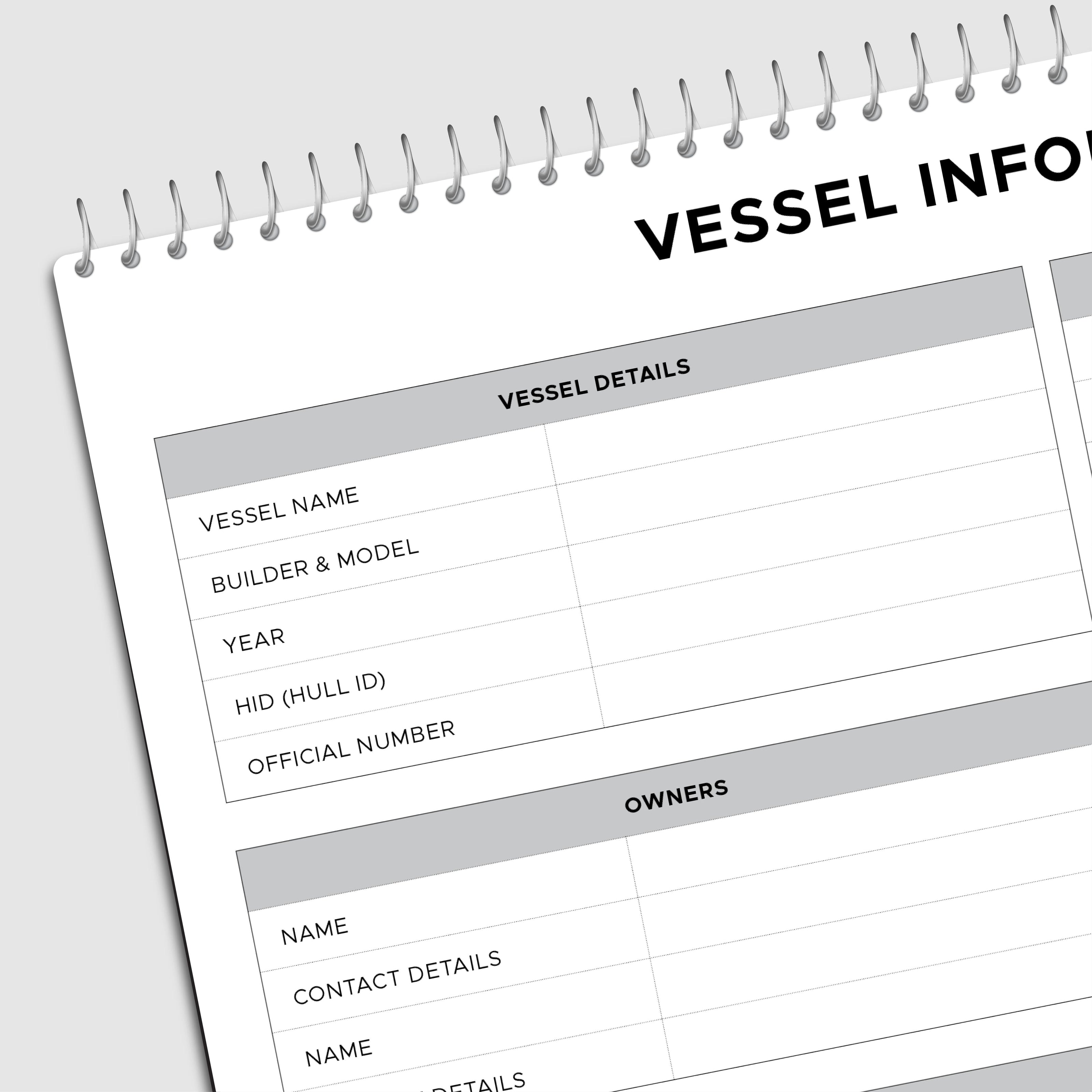 Waterproof offshore sailing logbook vessel information page