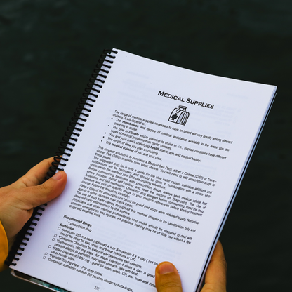 Offshore Cruising Companion open to medical supplies page for offshore sailing preparation.