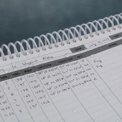Rain on offshore sailing log page