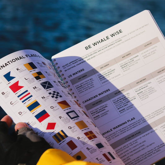 Photo: Sailing logbook featuring a reference guide with international flags