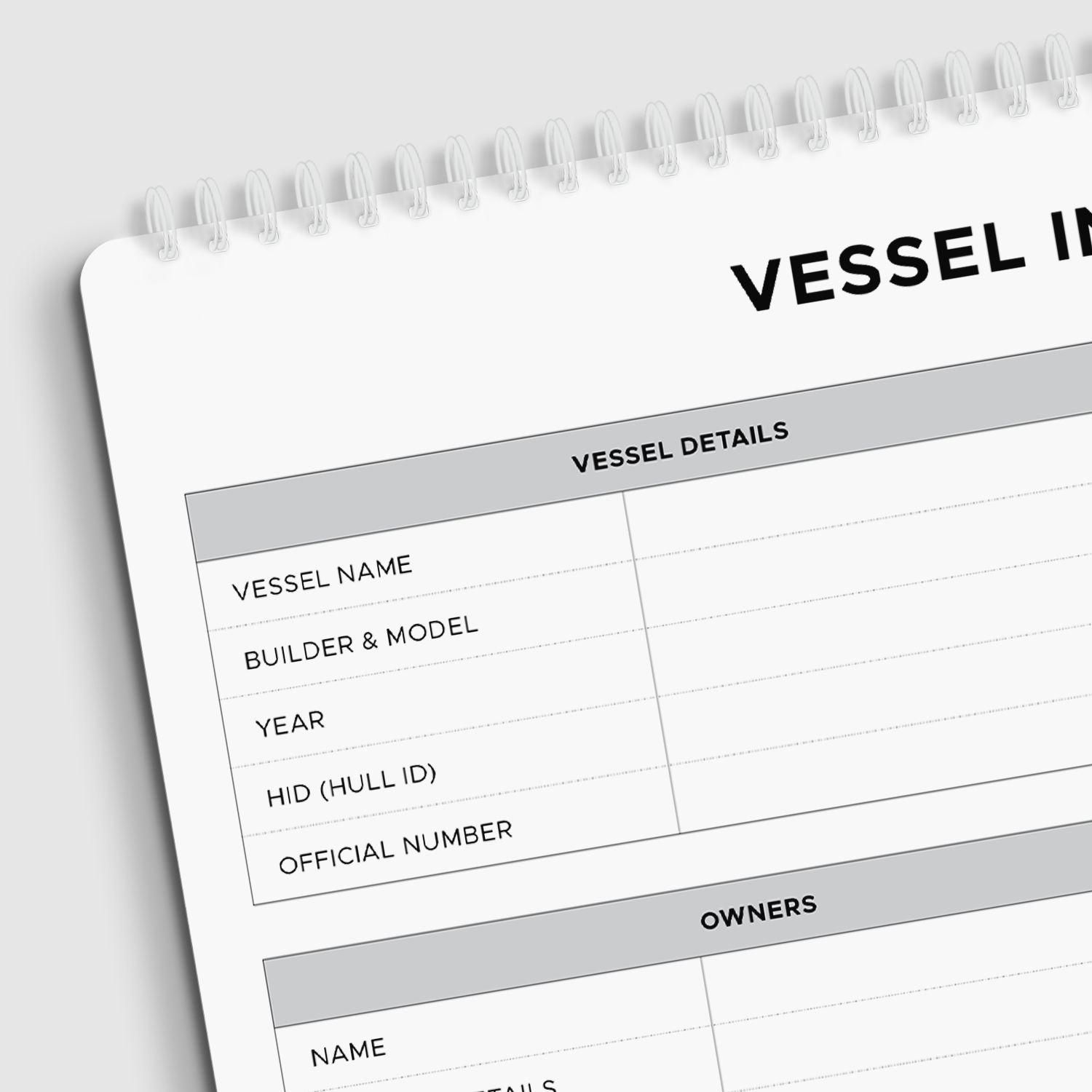 Photo: Waterproof offshore sailing logbook vessel information page