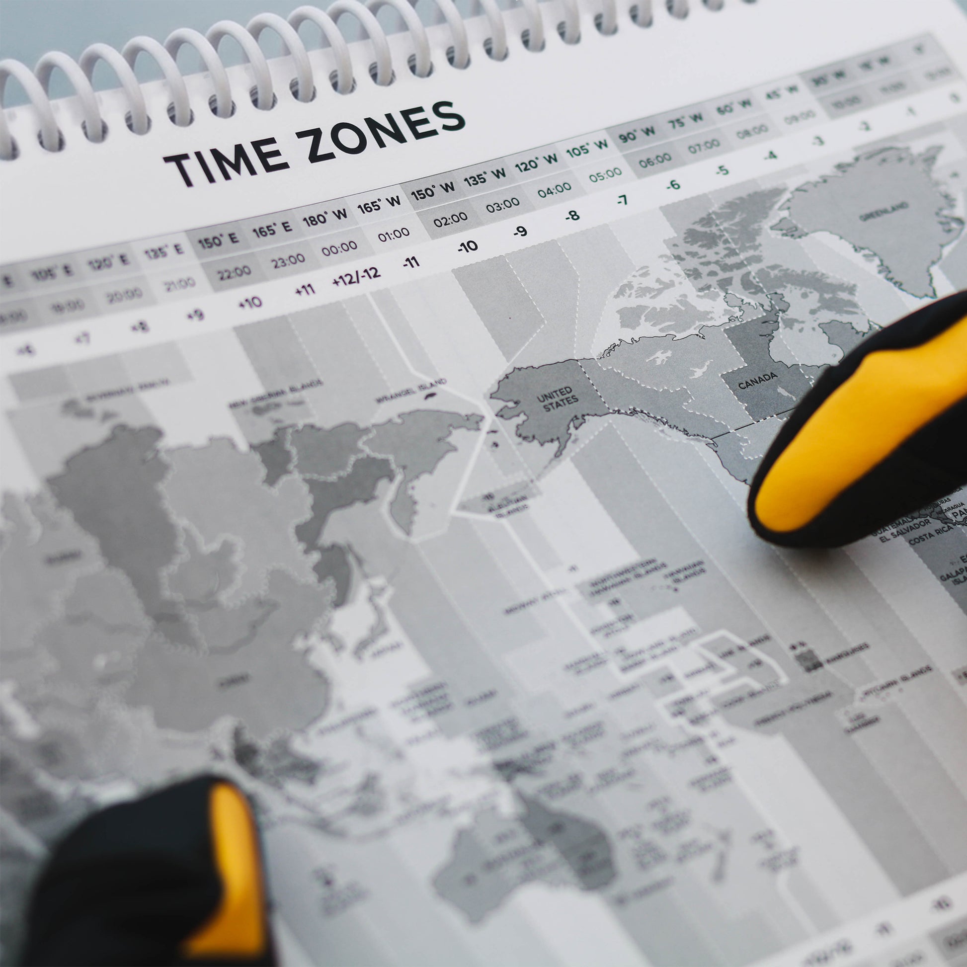 Time zones printed on waterproof paper