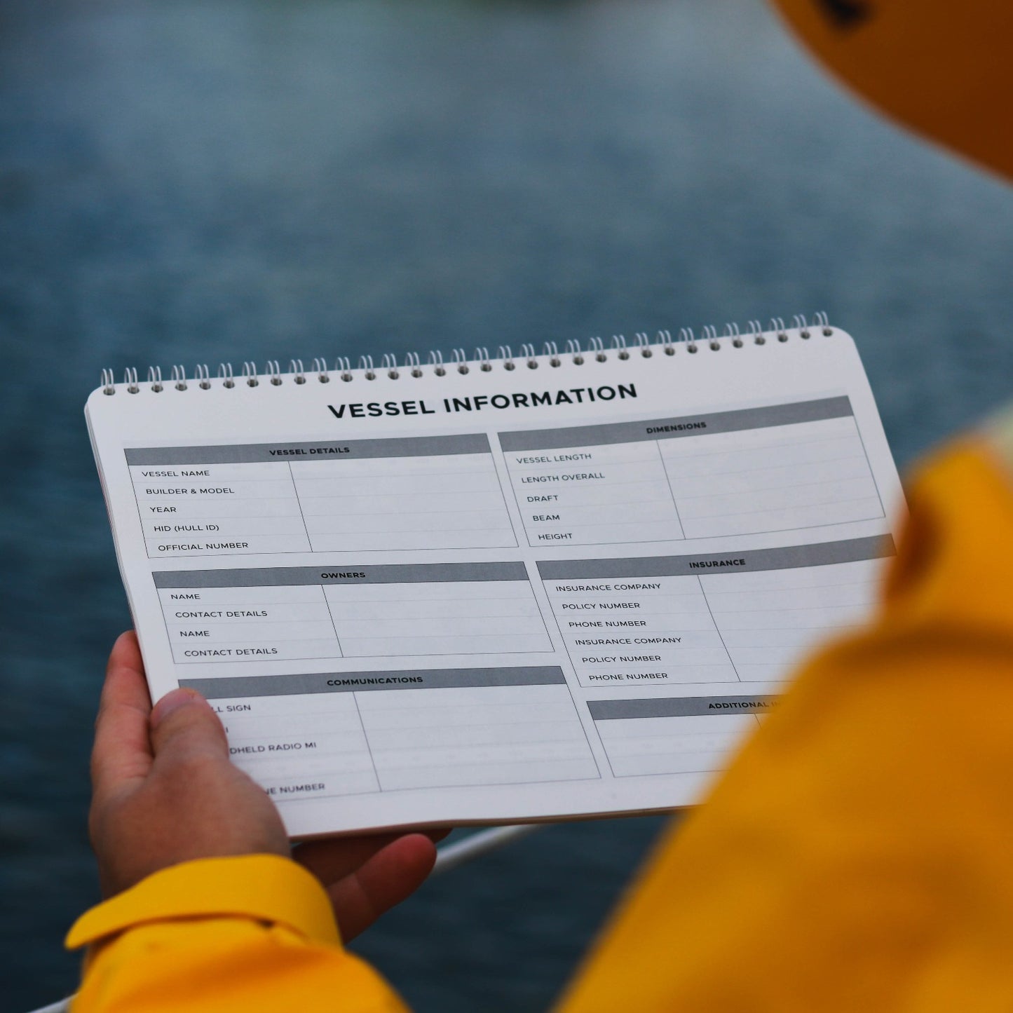 Photo: Waterproof vessel info of offshore sailing logbook