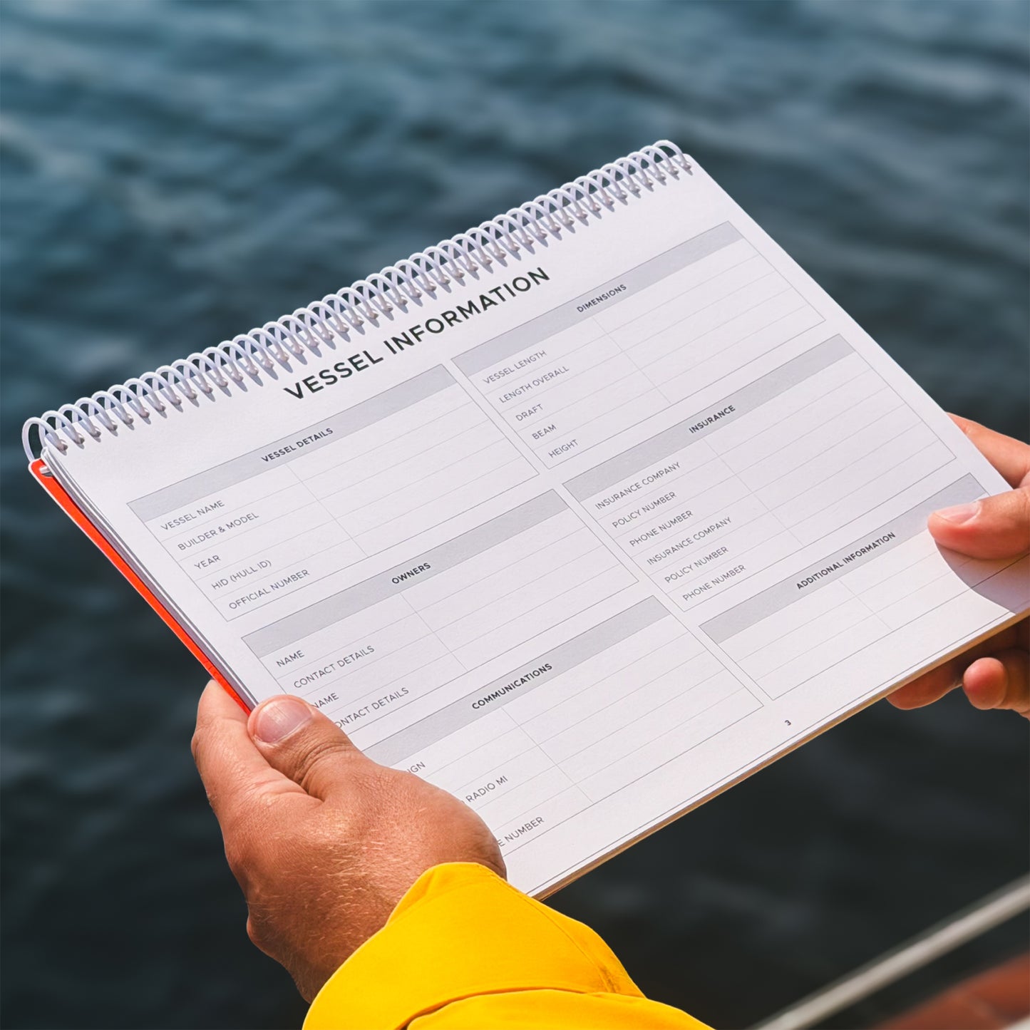 Waterproof vessel info of offshore sailing logbook
